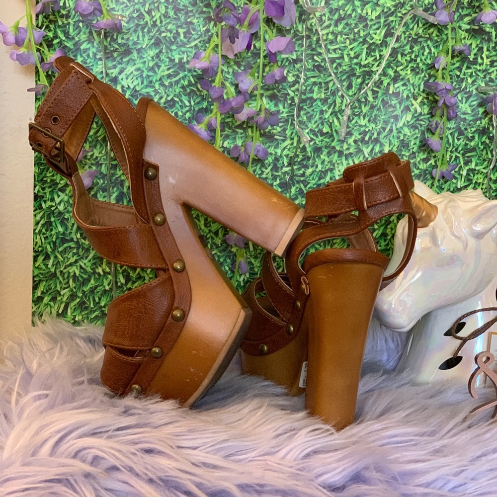 Qupid Cognac Chunky Heels